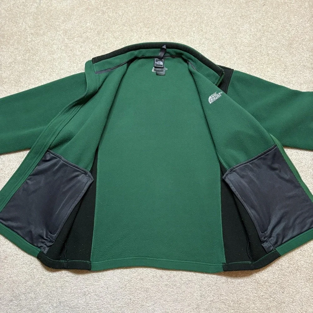 The North Face Jacket Boys XL Green‎ Black Fleece Full Zip Pockets Outdoor
